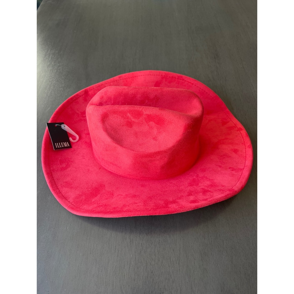 Illuma Pink Faux Suede Cowboy Hat Rhinestone Brim Western Core Festival Glam NWT - Picture 2 of 5